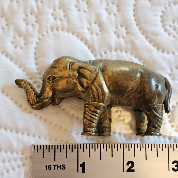 Vintage Other - Vintage Solid Metal (Brass?) Elephant Figurine Good Luck Trunk Up Small 3" Decor